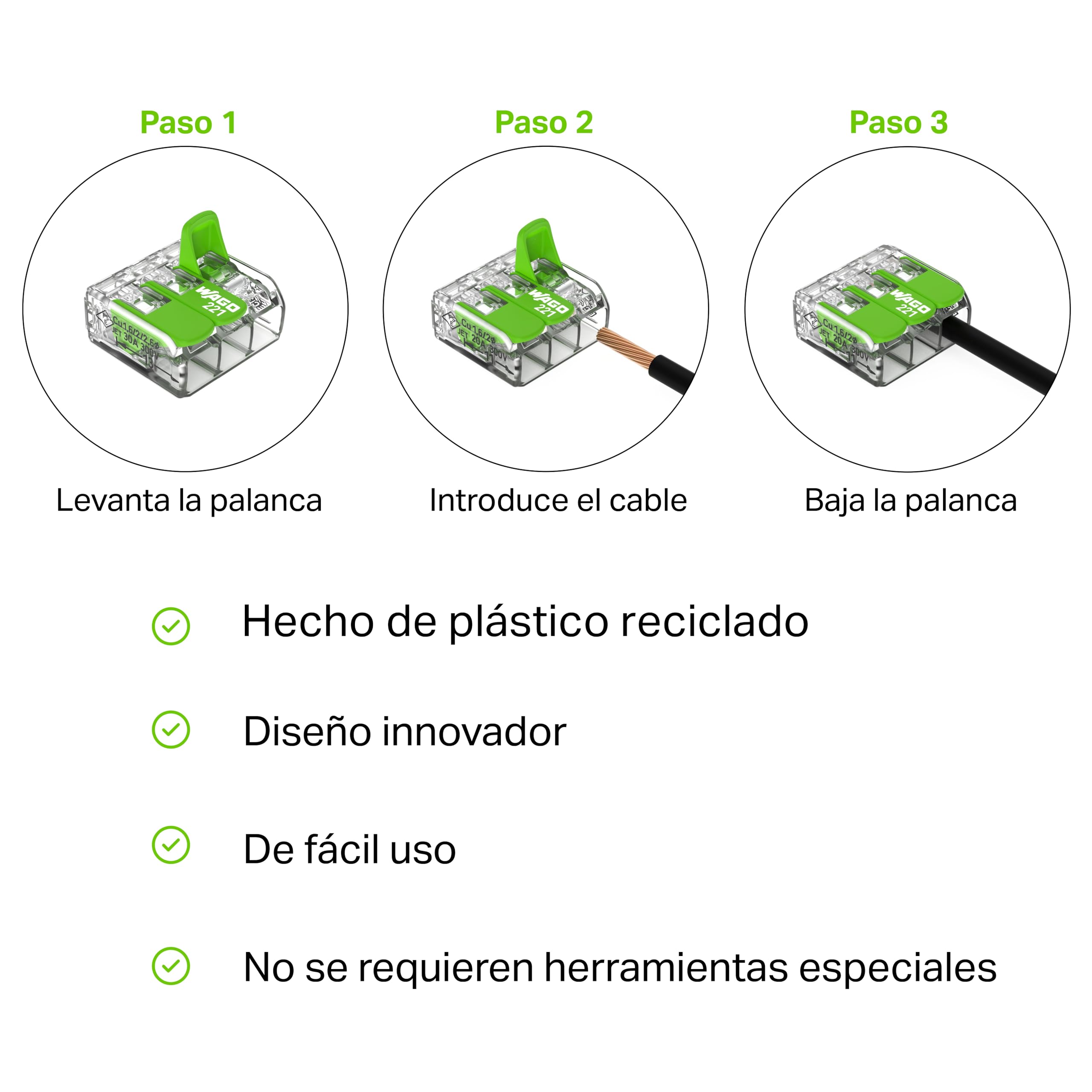 221-425 | WAGO Splicing Connector Green Range | for Solid, Stranded and fine-Stranded Conductors | 5-Conductor with levers | 24-12 AWG | Transparent housing | [25 Pieces] - Image 4