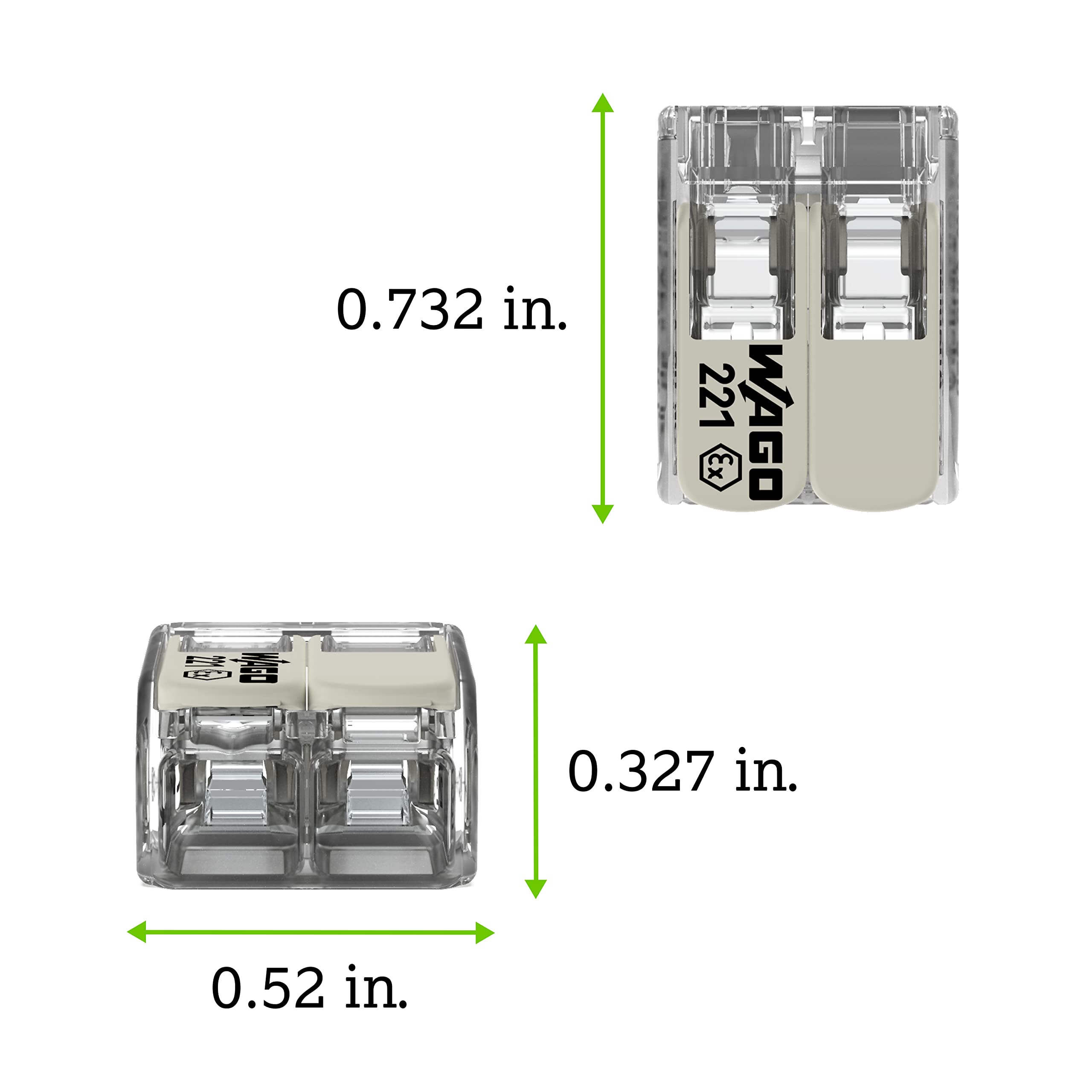 221-482 | WAGO 221 Series Lever-Nuts® for Hazardous Locations | 2-Conductor Splicing Connector | 24 – 12 AWG | Transparent housing, White Operating levers | [Box of 100 Pieces] - Image 3