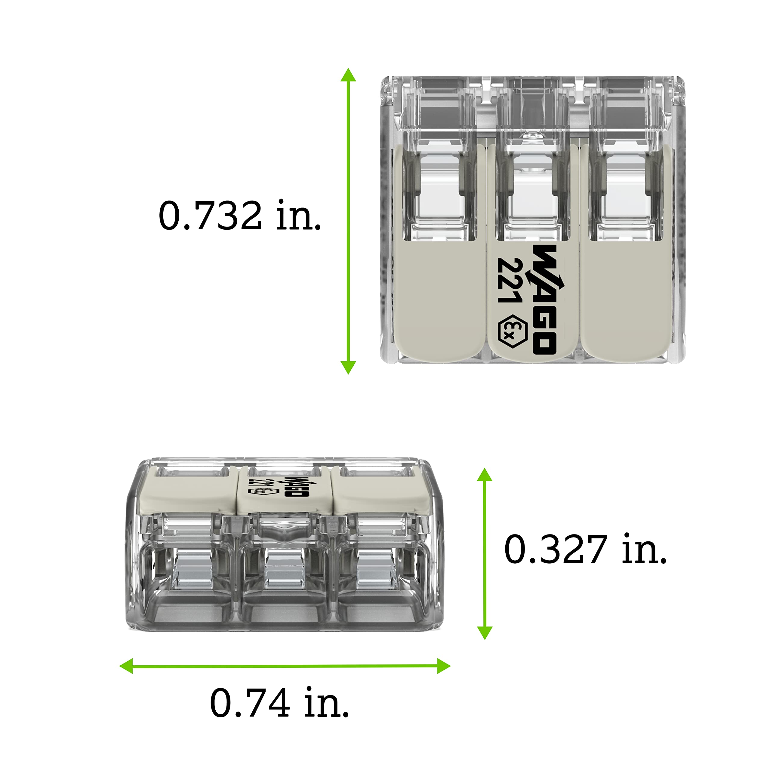 221-483 | WAGO 221 Series Lever-Nuts® for Hazardous Locations | 3-Conductor Splicing Connector | 24 – 12 AWG | Transparent housing, White Operating levers | [Box of 50 Pieces] - Image 3