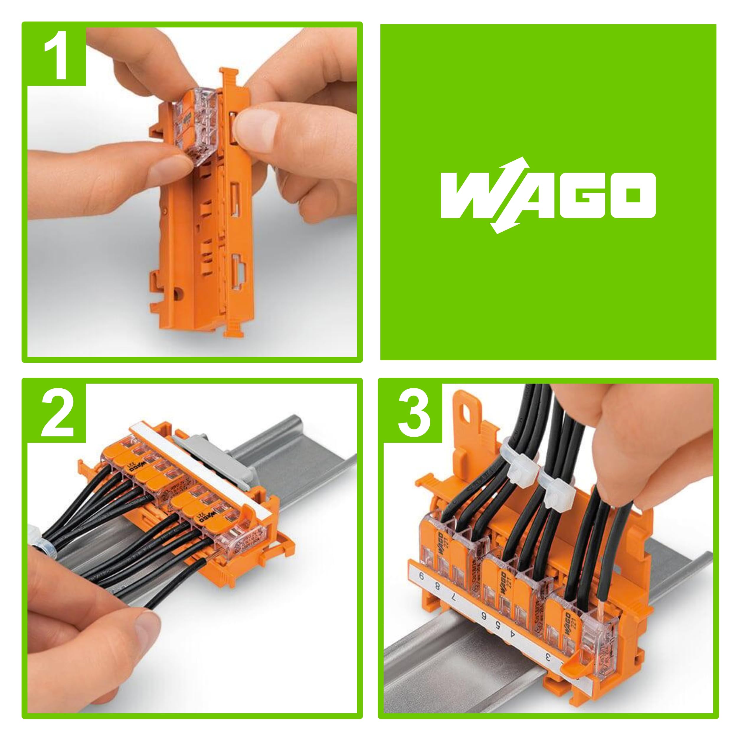 221-500 | WAGO Mounting Carrier | for 221 Series (24 – 12 AWG) | DIN-35 Rail/Panel Mount | Orange | [Box of 10 Pieces] - Image 3