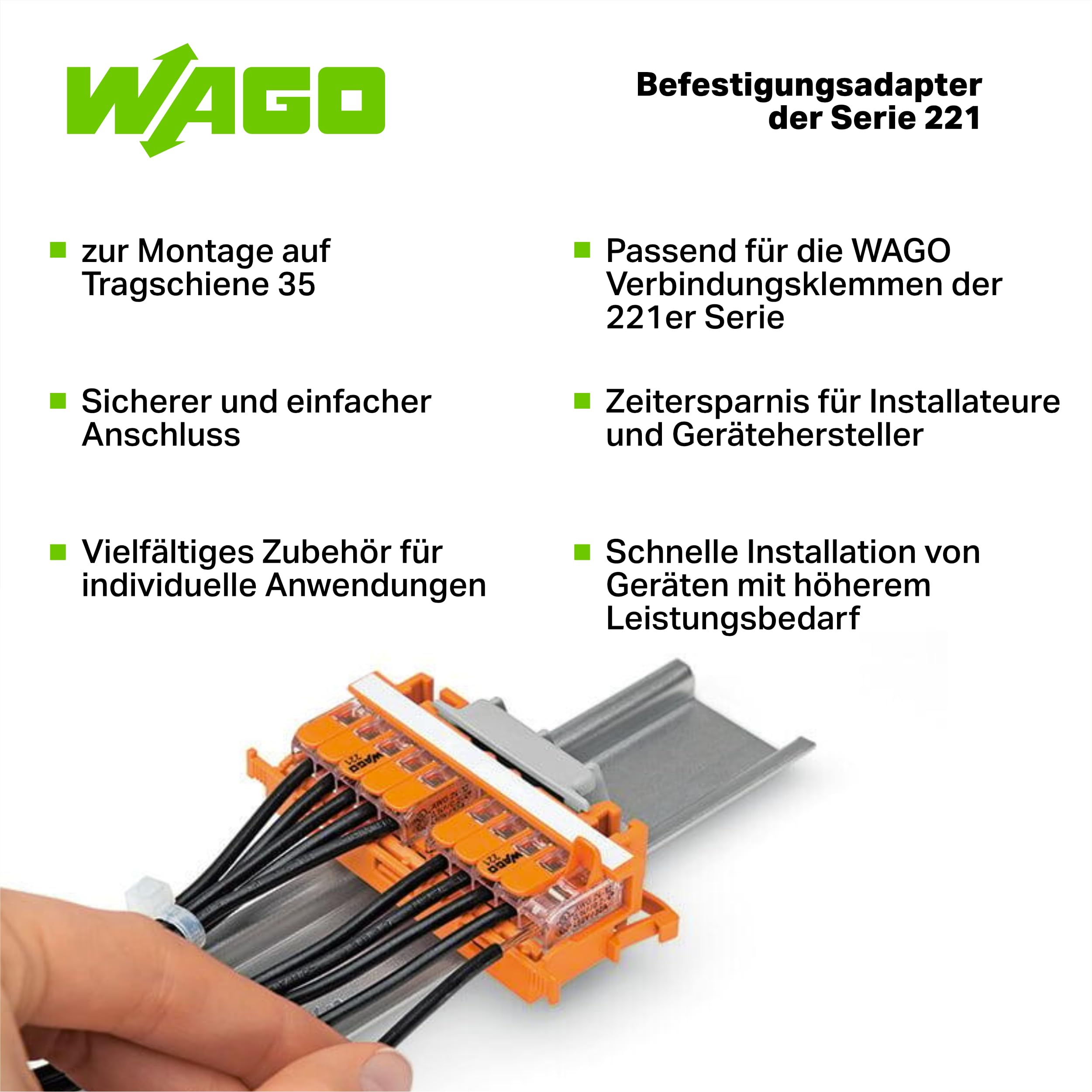 221-500 | WAGO Mounting Carrier | for 221 Series (24 – 12 AWG) | DIN-35 Rail/Panel Mount | Orange | [Box of 10 Pieces] - Image 4