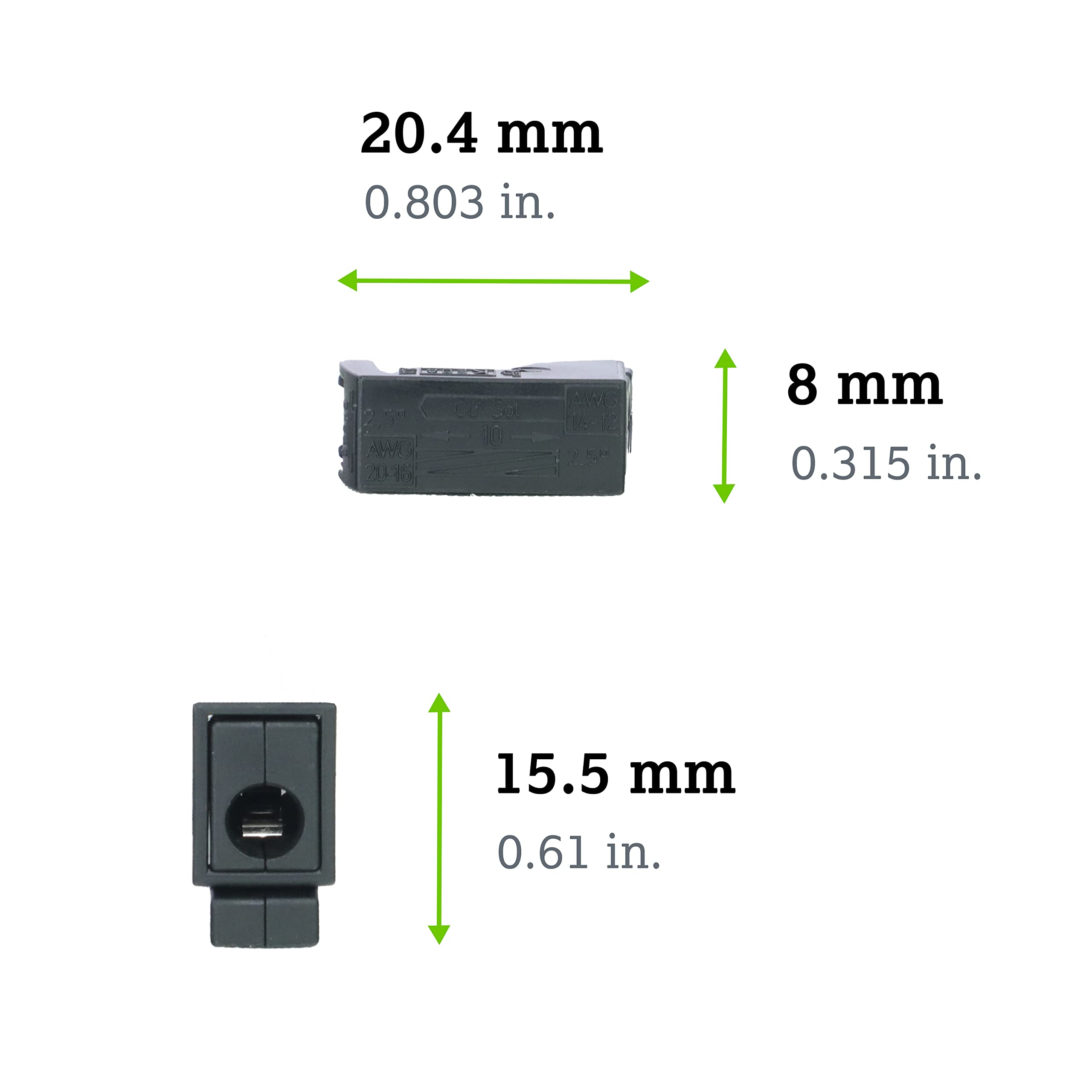 224-104 | WAGO Lighting Fixture Connector | 1-Pole Inline Connector; 2 Connection Points | for Solid, Stranded, or fine-Stranded Conductors | Black | [Box of 100 Pieces] - Image 3
