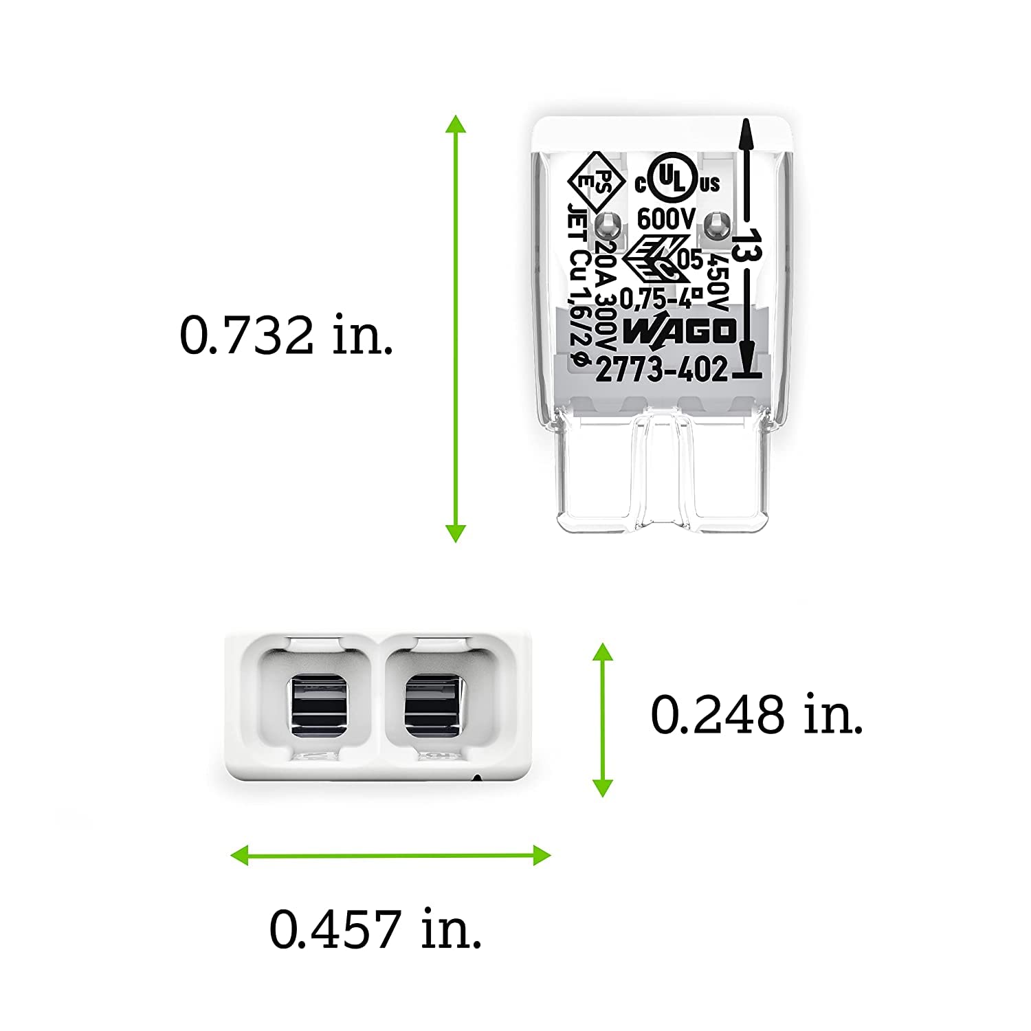2773-402 | WAGO Wall-Nuts® PUSHWIRE® Splicing Connector | for Solid and Stranded Conductors | 2-Conductor | White Cover | [Box of 120 Pieces] - Image 4
