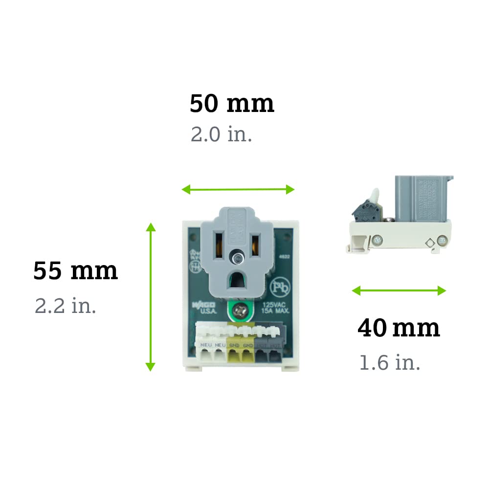 WAGO CPO Series | PCB Outlet with Load Terminals | 125 VAC | 15 A | 50 mm Carrier-Mounted | [Single Unit] - Image 3